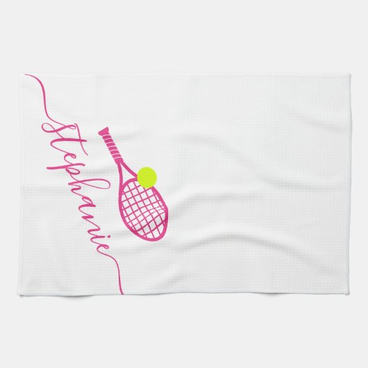Tennis - Aangepaste roze scriptnaam Theedoek (Horizontaal)