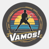 Tennis - Amush in retro sunset-stijl Ronde Sticker (Voorkant)