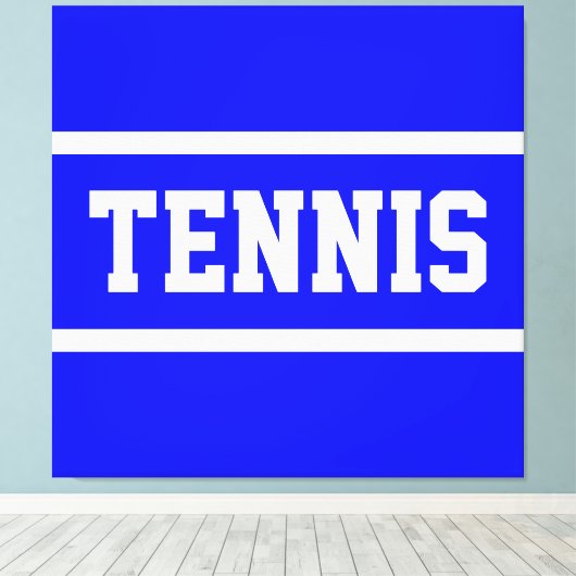 TENNIS Athletic Bright Blue White Stripes Canvas Afdruk (Insitu (Houten vloer))