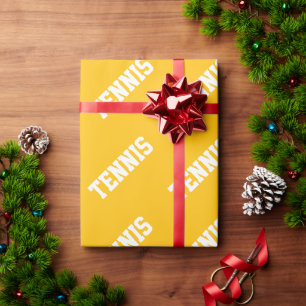 TENNIS Atletiek Witte Tekst Op Helder Geeloranje Cadeaupapier