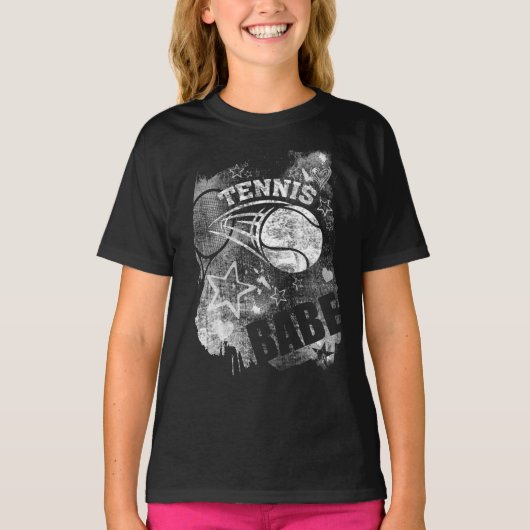 Tennis Babe, Black Grunge Tennis T-shirt (Voorkant)
