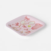 Tennis Baby Meisje in Roze thema met racket Papieren Bordje (Gebogen)