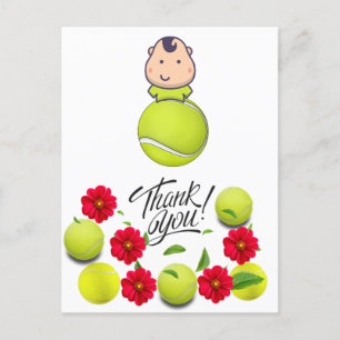 Tennis baby op de bal voor baby shower bedankt briefkaart
