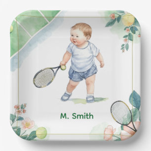 Tennis baby shower jongen op het veld papieren bordje