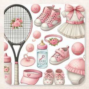 Tennis Baby shower thema voor Girl Pink thema Kartonnen Onderzetters