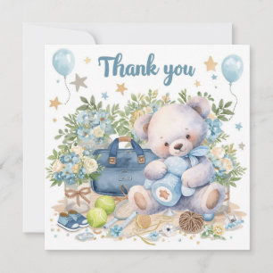 Tennis Baby shower voor Baby Boy Blue thema Bedankkaart