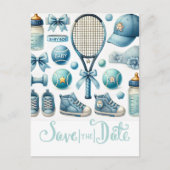 Tennis Baby shower voor Baby Boy Blue thema Briefkaart (Voorkant)