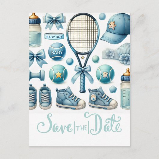 Tennis Baby shower voor Baby Boy Blue thema Briefkaart (Voorkant)