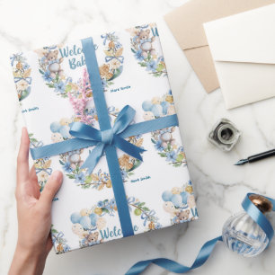 Tennis Baby shower voor Baby Boy Blue thema Cadeaupapier