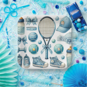 Tennis Baby shower voor Baby Boy Blue thema Papieren Bordje