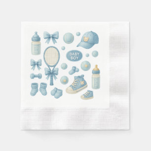 Tennis babyfeest voor babyjongen blauwe thema servet