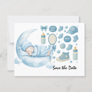Tennis babyfeest voor babyjongen met blauwe thema briefkaart