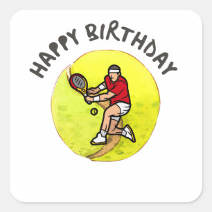 Tennis bal met Happy Birthday met Birthday Cake Vierkante Sticker