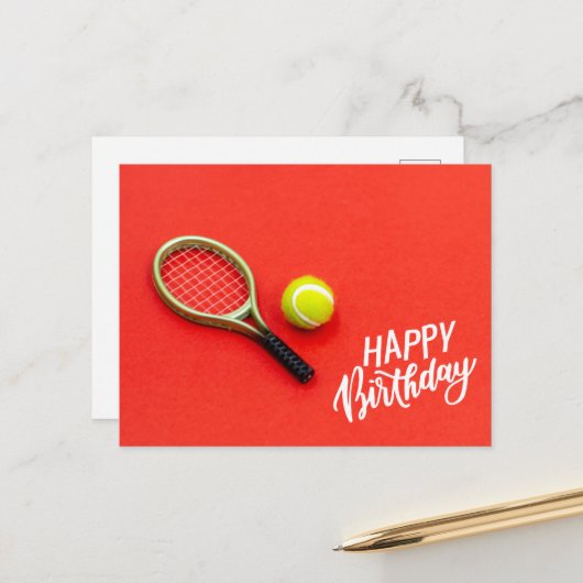 Tennis bal met Happy Birthday uit liefde Briefkaart (Voorkant / Achterkant in situ)