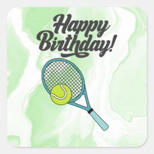 Tennis bal met Happy Birthday Vierkante Sticker