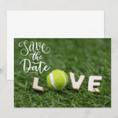 Tennis bal met liefdesletterwoord Save the Date Kaart (Voorkant / Achterkant)