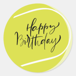 Tennis bal op gele Happy Birthday Ronde Sticker
