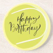 Tennis bal op gele Happy Birthday Zandsteen Onderzetter (Voorkant)