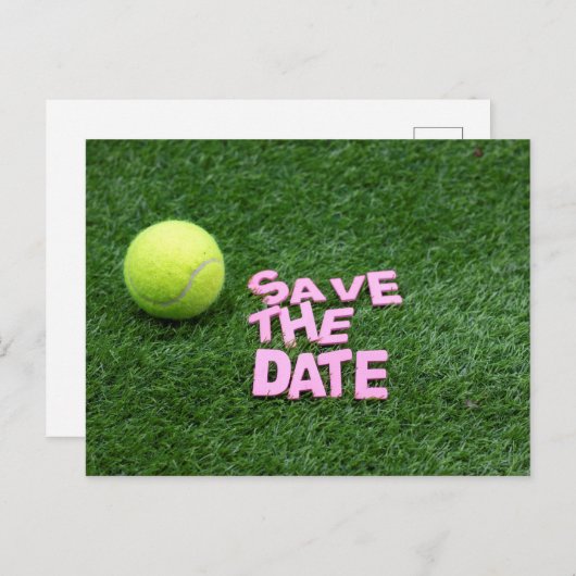 Tennis bal op groen sparen de datumUitnodiging Uitnodiging Briefkaart (Voorkant / Achterkant)