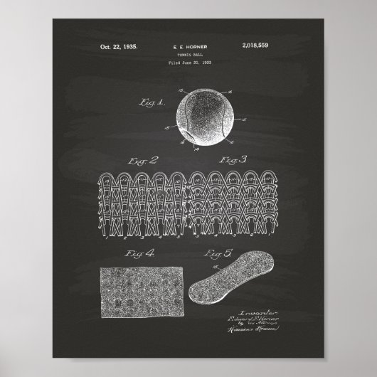 Tennis Ball 1935 Patent Art Chalkboard Poster (Voorkant)