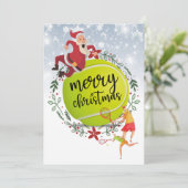 Tennis Ball achter kerstkerstkerst Feestdagenkaart (Staand voorkant)