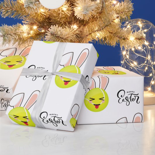 Tennis Ball Cute Kawaii Bunny Happy Pasen Cadeaupapier (Feestdagen)