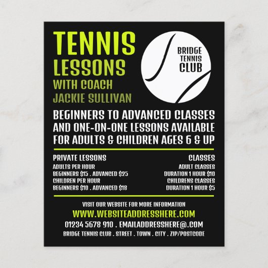 Tennis Ball Design, Tennis Lessen/Classes Advert Flyer (Voorkant)