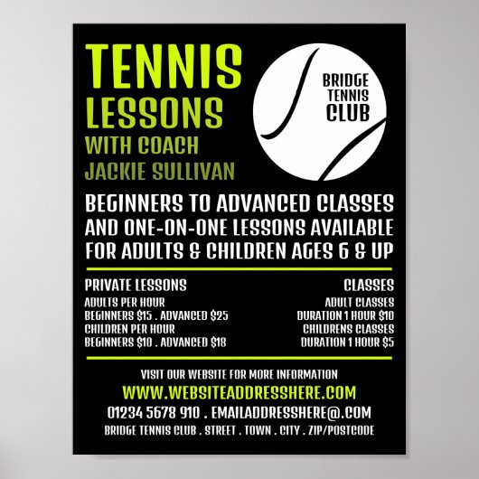 Tennis Ball Design, Tennis Lessen/Classes Advert Poster (Voorkant)