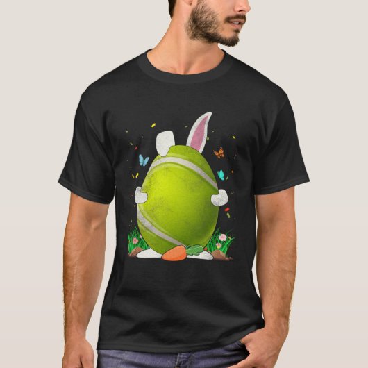 Tennis Ball Egg Bunny Ears Happy Paasdag Mannen Bo T-shirt (Voorkant)