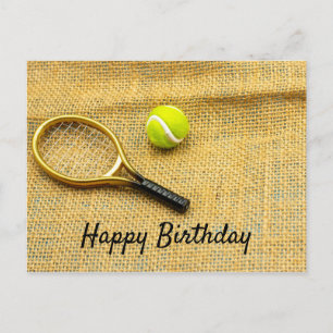 Tennis ball en racket blije verjaardag briefkaart
