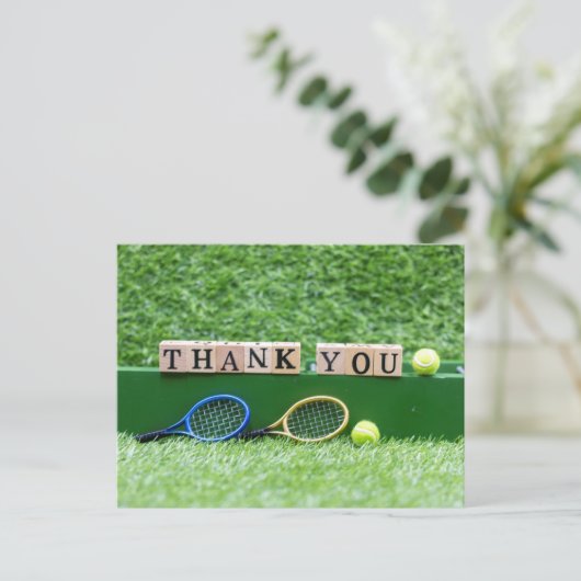 Tennis ball en racket Dank u wel coach of speler Briefkaart (Staand voorkant)