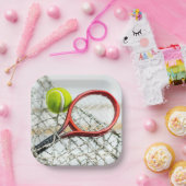 Tennis ball en racket leven is beter voor de recht papieren bordje (Feest)