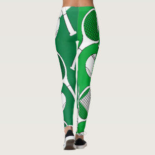 Tennis ball en racket zwart wit op groene rechtban leggings