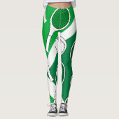 Tennis ball en racket zwart wit op groene rechtban leggings (Voorkant)