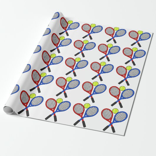 Tennis Ball en Rackets Cadeaupapier (Uitgerold)