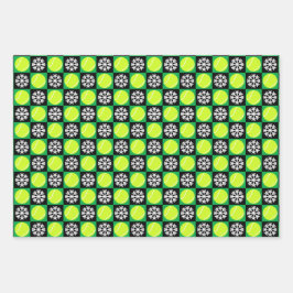 Tennis Ball en Snowflake Black & Green Kerstmis Inpakpapier Vel