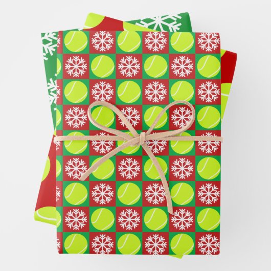 Tennis Ball en Snowflake Red en Green Kerstmis Inpakpapier Vel (In situ)
