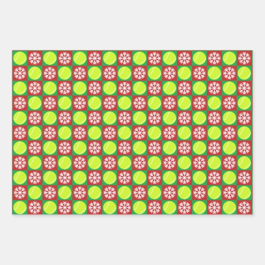 Tennis Ball en Snowflake Red en Green Kerstmis Inpakpapier Vel (Voorkant)