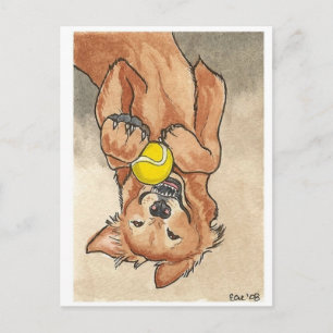 Tennis Ball Fun Golden Retriever Dog Art Briefkaart