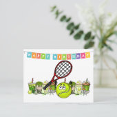 Tennis Ball Funny Face met het woord Happy Birthda Briefkaart (Staand voorkant)