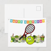 Tennis Ball Funny Face met het woord Happy Birthda Briefkaart (Voorkant / Achterkant)