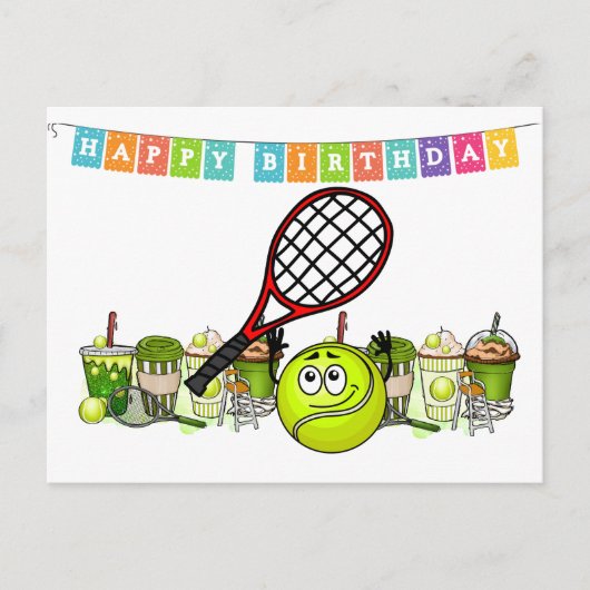 Tennis Ball Funny Face met het woord Happy Birthda Briefkaart (Voorkant)
