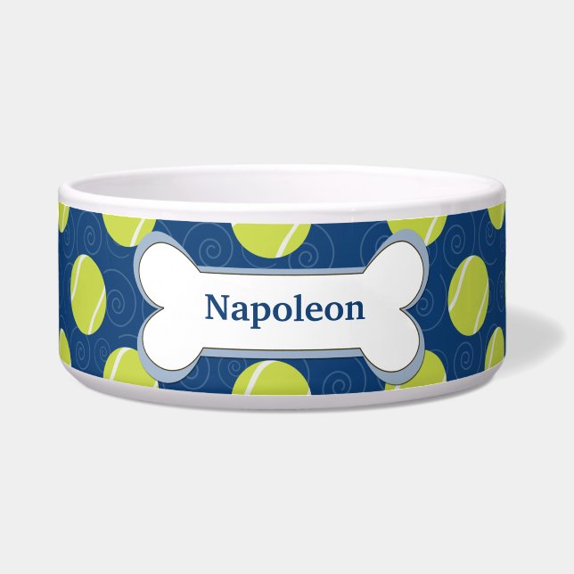 Tennis Ball Gepersonaliseerd Dog Food Bowl - Navy  Voerbakje (Voorkant)