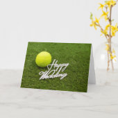 Tennis ball happy bruiloft voor tennisspeler kaart (Gele Bloem)