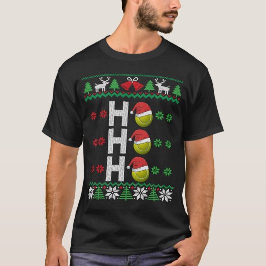 Tennis Ball Ho Ho Santa Hat Tennis Ugly Christm T-shirt (Voorkant)