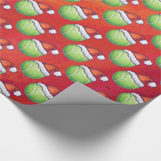 Tennis Ball in Santa Hat Pattern op Red Cadeaupapier (Hoek)