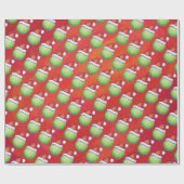 Tennis Ball in Santa Hat Pattern op Red Cadeaupapier (Vlak)