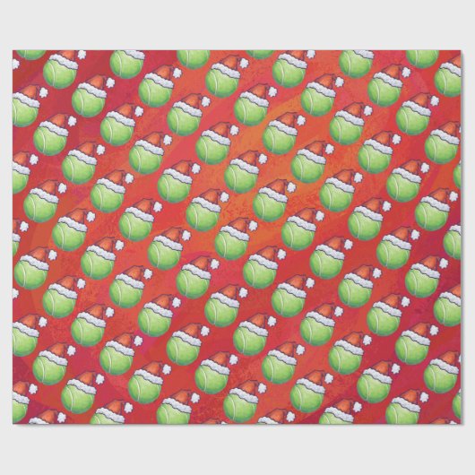 Tennis Ball in Santa Hat Pattern op Red Cadeaupapier (Vlak)