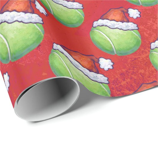 Tennis Ball in Santa Hat Pattern op Red Cadeaupapier (Rol Hoek)