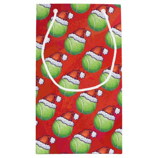Tennis Ball in Santa Hat Pattern op Red Klein Cadeauzakje (Achterkant)